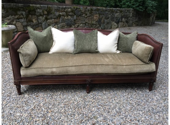 Phenomenal LILLIAN AUGUST Leather & Brass Nail Head Oversized Sofa From Lillian August (Paid $5,000)