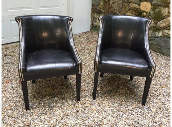 Pair Fabulous Black Leather Chairs W/Silver Nail Head Design - SUPER Nice Modern Style (Paid $1200)
