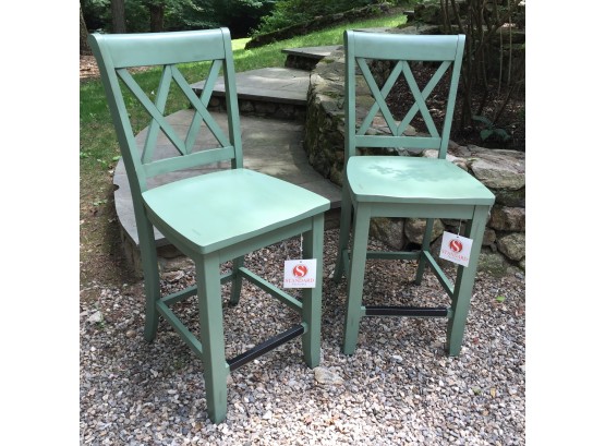 Pair Of BRAND NEW Fantastic 'Sage Green' Tall Chairs / Stools  By Standard Furniture