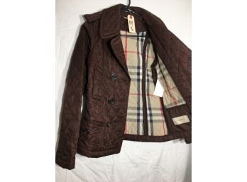 NY-16 - Amazing Ladies BURBERRY Brown Quilted Jacket - Small / Medium  GREAT JACKET !