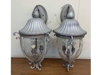 Pair Of Silver Colored Wall Mount Scones
