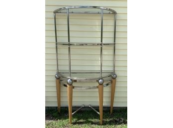 Glass, Chrome, And Wood 1/2 Round Etagere