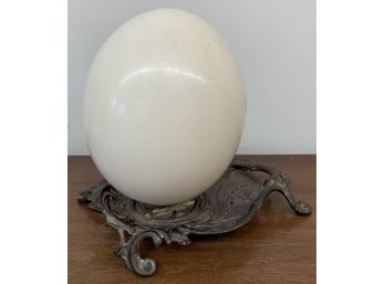 Ostrich Egg On Brass Inkwell Base