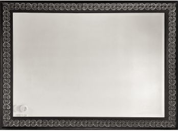 Beveled Mirror With Ornate Carved Frame In Lightly Distressed Black Finish