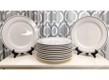 Classic White 12' Plates With Black Striped Edge By Homer Laughlin & Syracuse China