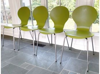 Modern Wood & Metal Side Chairs With Fun Green Finish