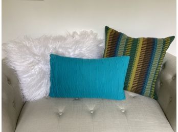 Modern Accent Pillow Trio Including Faux Flokati
