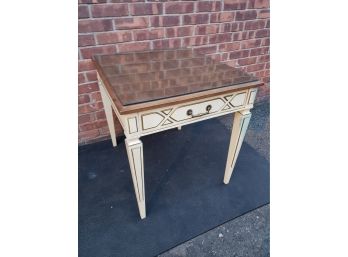 Heritage Fruitwood Top Table Painted Cream W/ Gold Accents & Glass Top