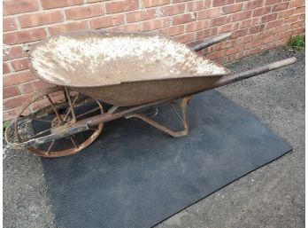 Antique Rusty Steel Wheelbarrow W/ Iron Wheel & Handles