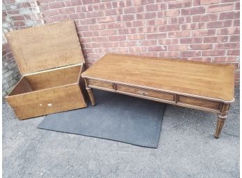 Lot Of (2) - Henredon Coffee Table & Wooden Trunk