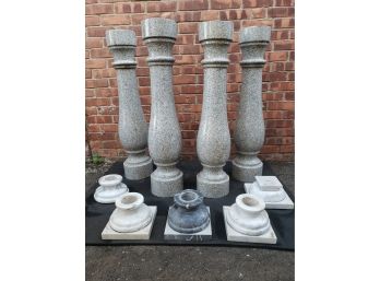 Lot Of (9) - 4 Granite Column Posts & 5 Marble Base Moldings