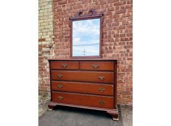 1950's Deep Red Cherry Chippendale Style Chest & Mirror