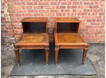 Double Decker Wooden End Tables With Original Caster Wheels