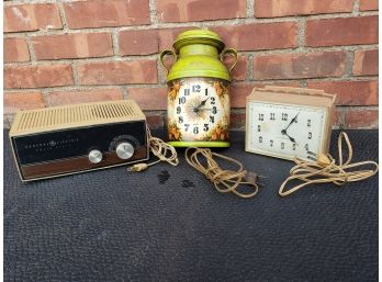 Lot Of (3) - 2 Vintage Clocks & GE Solid State Radio