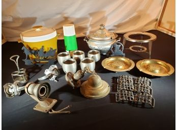 Vintage Lot Of Assorted Metal Decor & Plastic Ice Bucket & Thermos