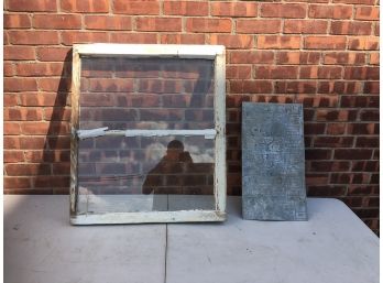 Antique 2 Pane Window And Printing Press Plate