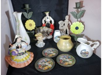 Lot Of (13) Porcelain, Ceramic & Metal Figurines, Vases & Other Pieces