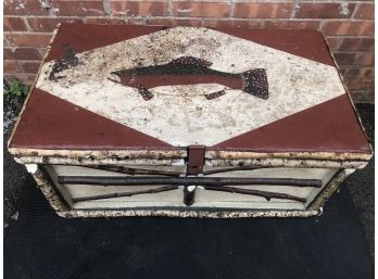 White Birch Framed Wooden Trunk With Fish Detail