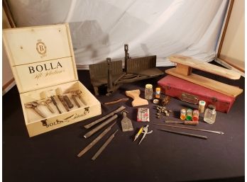 Assorted Lot Of Vintage Tools, Toolbox & Upholstery Needs - See Pics For Closeups