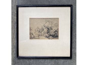 Antique Rembrandt Etching 'The Lion Hunt' # B114 Signed In Plate, Framed & Matted