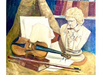 Vintage Oil On Canvas Still Life With Mozart & Violin Signed B .L. Jackson 36' X 30'