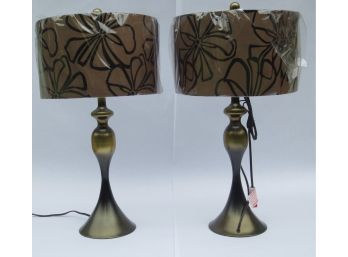 Pair Of Ombre Floral Gold Tone Lamps