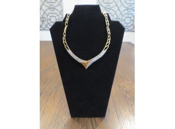 Gold Tone And Rhinestone Statement Necklace