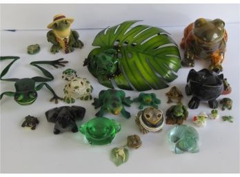 Large Group Of 15 Frog Figurines
