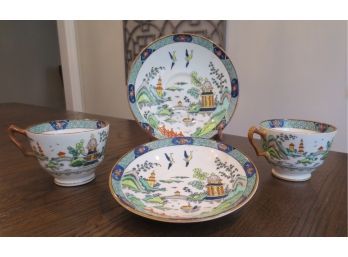 Crown Staffordshire YE OLDE CHINESE WILLOW Set Of 2 Cup And Saucer