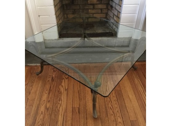 Glass Top Metal Base Square Coffee Table.