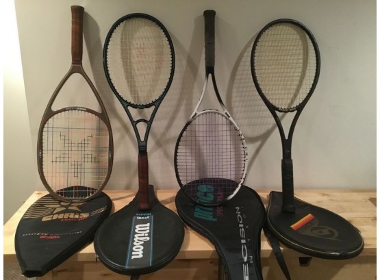 Four Racquets With Cover, Brand Includes: Wilson, Prince, Dunlop,Chris.