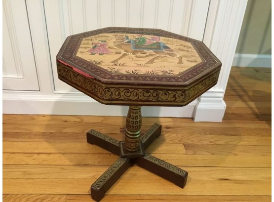 Asian Hand Painted Vintage Octagonal Small Side Table.