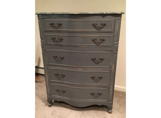 Drexel Painted Distressed Chest With Five Drawers