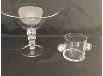 Krosno Poland, Riihimaen Lasi Made In Finland Two Pieces Of Art Glass, Ice Bucket And Glass Footed Compote