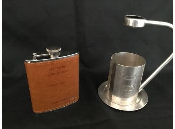 Silver Plated Pouring Wine Holder From Cafe Du Monde Paris, And Redenvelope Flask