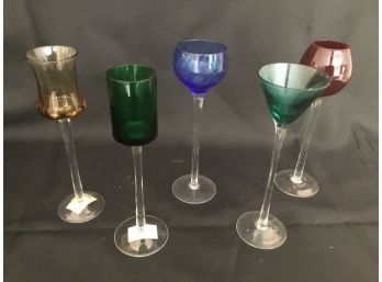 Five Colorful Hand Blown Decorative Glasses Made In Greece.
