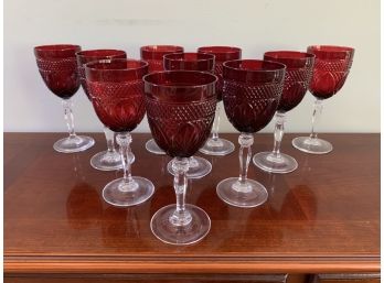 Set Of 10 Cranberry Wine Glasses