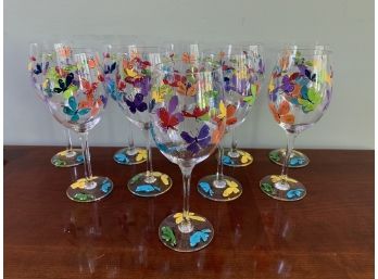 Set Of 10 Hand Painted Wine Glasses