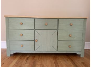 Adorable Light Green 7 Drawer Dresser With Blond Wood Top