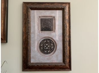 Nicely Framed Shadowbox With Two Ornate Metal Architectural Items