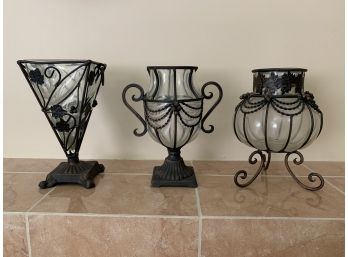 Trio Of Glass And Metal Decorative Vessels