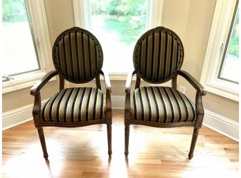 Pair Of Louis XVI Style Crackle Finish Armchairs
