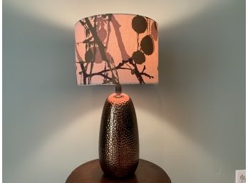 Hammered Copper Lamp With Contemporary Barrel Shade