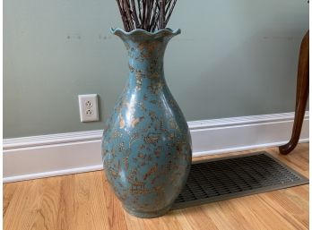 Large Robin's Egg Blue Floor Vase With Dried Pussy Willows