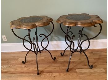Pair Of Scalloped Edge Side Tables With Granite Center