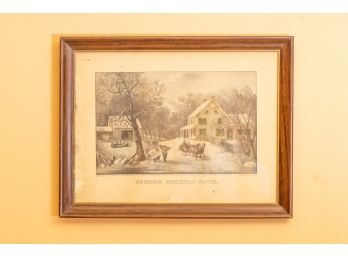 Antique Currier & Ives Print 'American Homestead Winter'