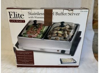 Elite Brushed Stainless Steel Buffet Server With Two 2.5 Qt Trays