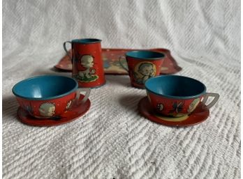 Vintage 1940’s “Ohio Art” Tin Litho Tea Set 7 Pieces