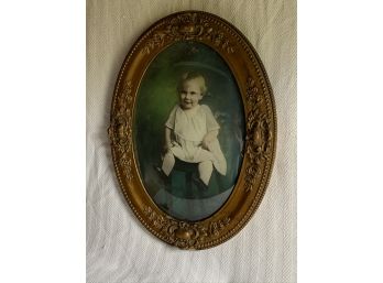 Vintage Portrait In Early 1900’s Oval Convex Glass Frame