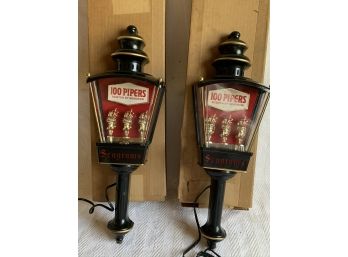Pair Of Vintage Seagram’s “100 Pipers Scotch” Working Wall Lamp Sconce’s